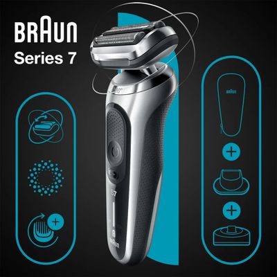 Series 7 71-S4200cs Wet & Dry scheerapparaat met oplaadstandaard en 1 precisietrimmer-opzetstuk, zilver.  Braun