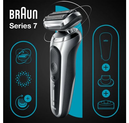 Series 7 71-S4200cs Wet & Dry scheerapparaat met oplaadstandaard en 1 precisietrimmer-opzetstuk, zilver.  Braun