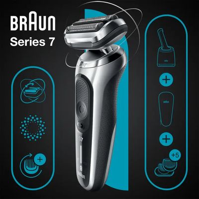 Series 7 71-S7500cc Wet & Dry scheerapparaat met 4-in-1 SmartCare Center en 1 baardtrimmer-opzetstuk, zilver.  Braun