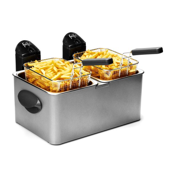 Dubbele Friteuse 2 x 3,5 L - metalen mantel - 3200 W (grijs) Frifri