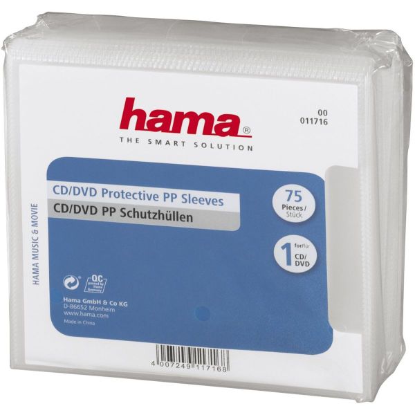 Hama CD/DVD beschermhoezen, papier, 75 stuks, transparant