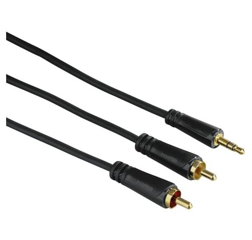 Cable Jack 3,52 mm mâle - 2 RCA mâles, stereo, plaqué or, Noir, 3,00 m  Hama