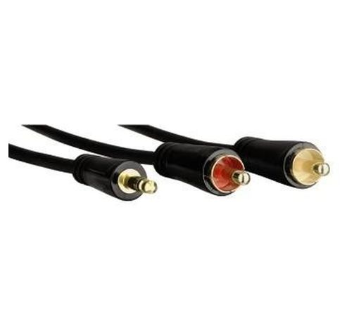 Cable Jack 3,52 mm mâle - 2 RCA mâles, stereo, plaqué or, Noir, 3,00 m  Hama