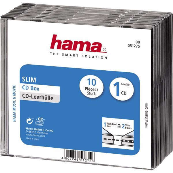 Hama CD Doosje Slim 10-pack Transparant/Black