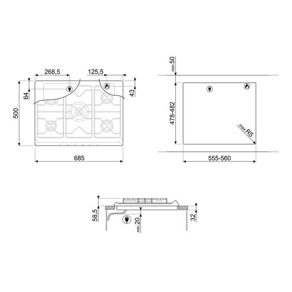 Classici kookplaat gas 70/75cm SE775GH5 