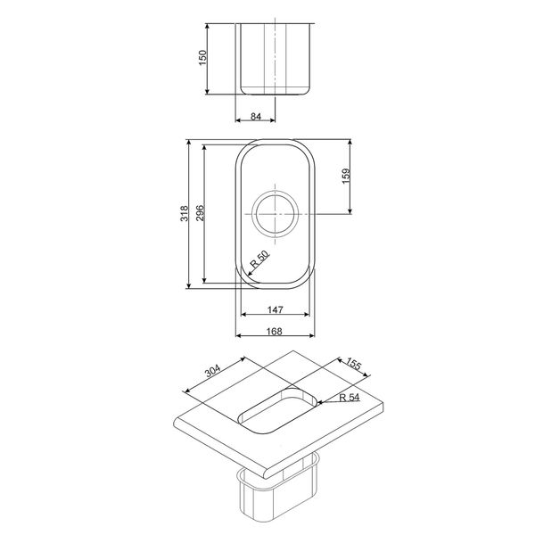 Smeg Mini-uitgietbakje onderbouw 16 cm - inox