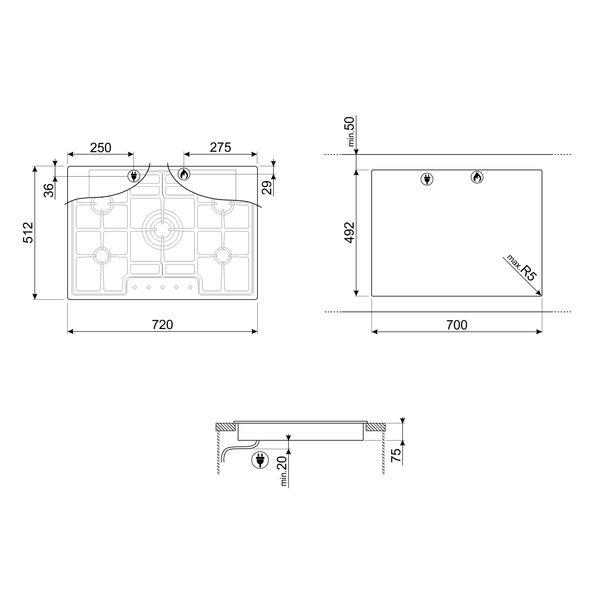 Classici kookplaat Gas 70/75cm PGF75-4 