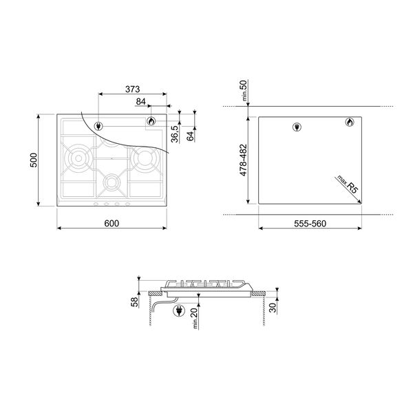 Classici kookplaat gas 60cm SER60SGH3 