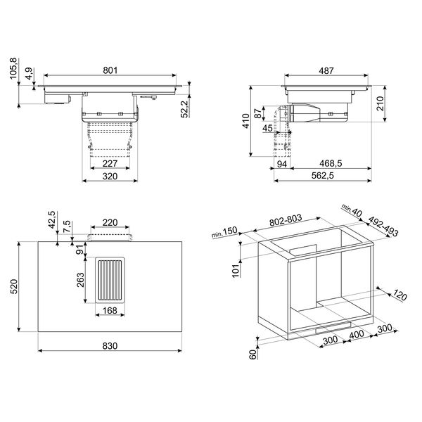 Universeel Inductiekookplaat met geïntegreerde afzuiging 80cm HOBD682D Smeg