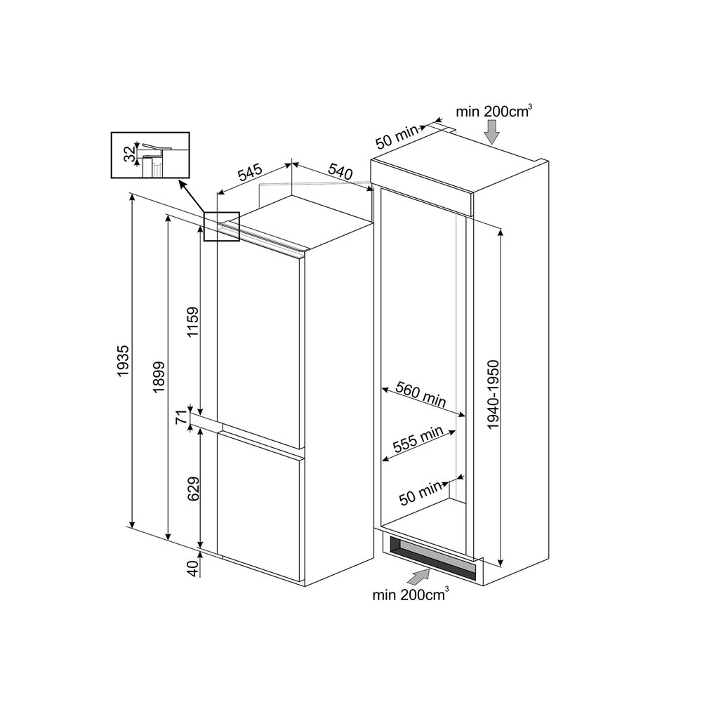 Smeg Koelkast inbouw Inbouw Koel-vriescombinatie 2 deuren full no frost 215L+69L