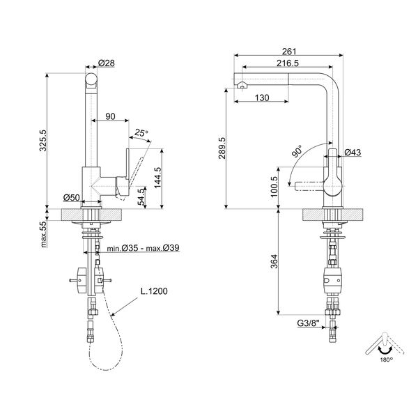 Mitigeur universel - douchette flexible retractable - messing chromé 