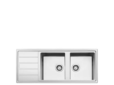 Spoelbak semi-vlakbouw - 116 cm - 2 bakken - verlek - omkeerbaar - standaard crepine met automatische pop-up - inox 