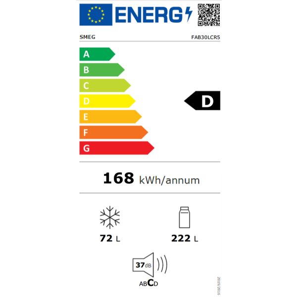 Smeg Jaren '50 Koelkast/diepvriezer 222L+72L D scharnieren links crème  