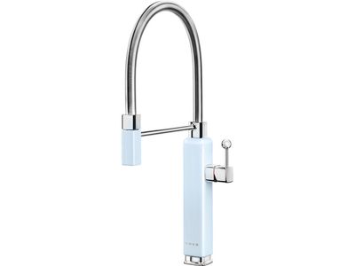 50's style Keukenmengkraan- handsproeier - chroom en pastelblauw 