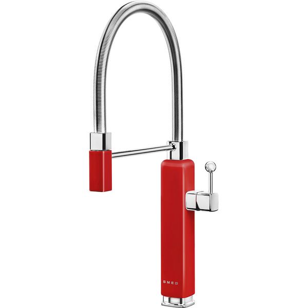 Smeg  50's style Keukenmengkraan - handsproeier - chroom en rood 