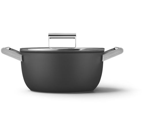 Kookpot met glazen deksel 24 cm zwart  Smeg