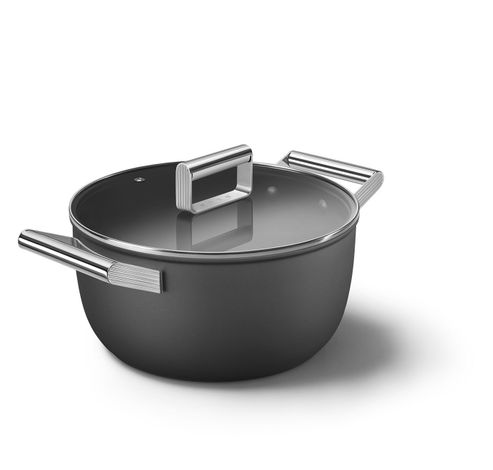 Casserole avec couvercle en verre 24 cm noir  Smeg