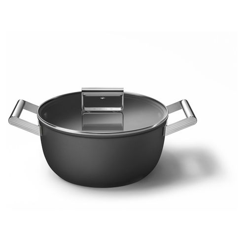 Casserole avec couvercle en verre 24 cm noir  Smeg