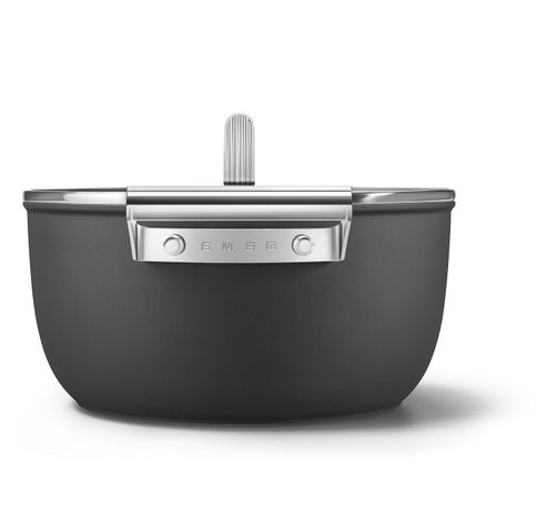 Casserole avec couvercle en verre 24 cm noir  Smeg