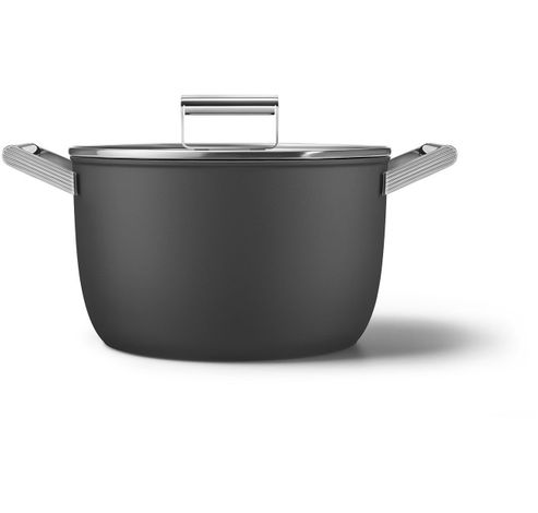 Casserole avec couvercle en verre 26 cm noir  Smeg