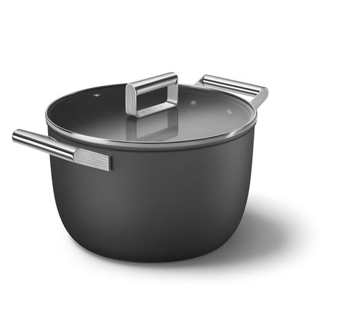 Casserole avec couvercle en verre 26 cm noir  Smeg