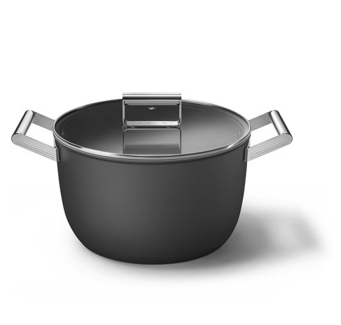 Casserole avec couvercle en verre 26 cm noir  Smeg