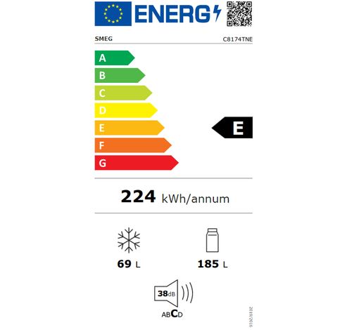 Inbouw Koel-vriescombinatie 178cm 2 deuren total no frost 185L+69L  Smeg