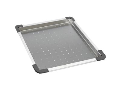 Inox geperforeerd uitgietbakje voor minimum radius spoelbakken - 370 x 410 x 30 mm