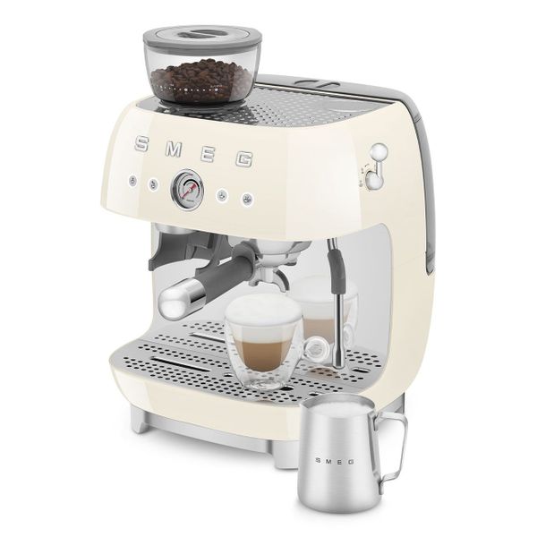 Espresso koffiemachine met geïntegreerde molen - crème 