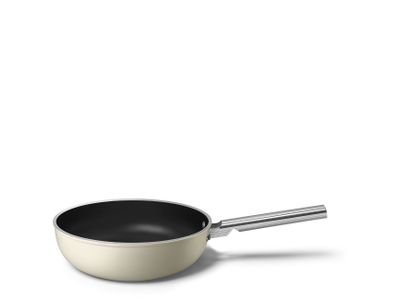 50's Style Aesthetic Wokpan met deksel en anti-aanbaklaag 30cm Crème