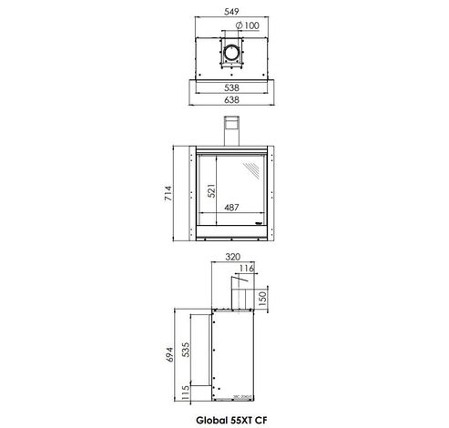 Global 55XT CF Zwart, Aardgas  Dru