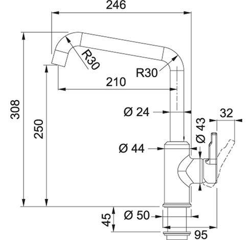 Urban - Eéngreepsmengkraan met zwenkbare uitloop / Side lever / Zwart Mat  Franke