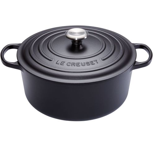 Gietijzeren Ronde cocotte met zwart interieur 20cm 2,4L Mat Zwart  Le Creuset