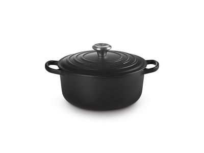 Stoofpan Rond met Zwart Interieur in Geëmailleerd Gietijzer 20cm 2,4L Mat Zwart