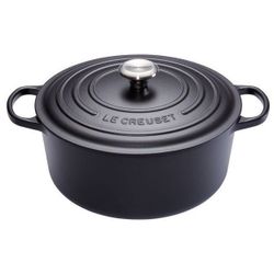 Gietijzeren Ronde cocotte met zwart interieur 28cm 6,7L mat zwart Le Creuset