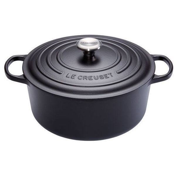 Gietijzeren Ronde cocotte met zwart interieur 28cm 6,7L mat zwart 