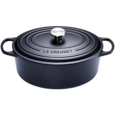 Gietijzeren Ovale cocotte met zwart interieur 31cm 6,3L Mat zwart  Le Creuset