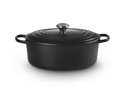 Stoofpan Ovaal met Zwart Interieur in Geëmailleerd Gietijzer 31cm 6,3L Mat zwart