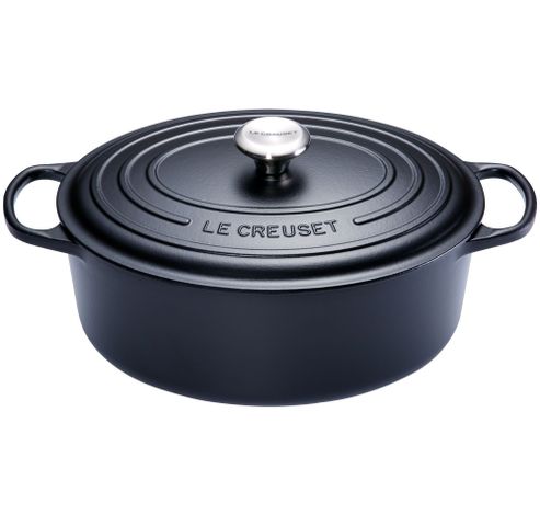 Gietijzeren Ovale cocotte met zwart interieur 33cm 7,5L mat zwart  Le Creuset