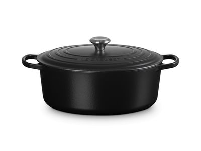 Stoofpan Ovaal met Zwart Interieur in Geëmailleerd Gietijzer 33cm 7,5L mat zwart
