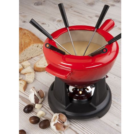 Service à fondue en fonte émaillée avec manche en fonte 20cm 2l Cerise  Le Creuset