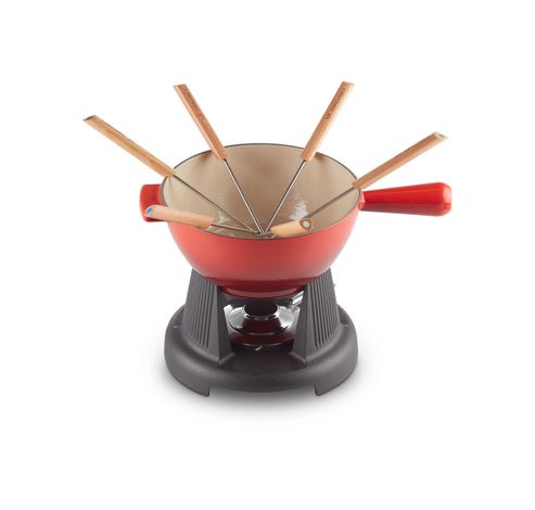 Service à fondue en fonte émaillée avec manche en fonte 20cm 2l Cerise  Le Creuset