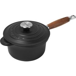 Steelpan in Geëmailleerd Gietijzer met Houten Handvat 18cm 1,8l Mat Zwart 