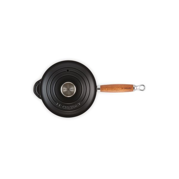 Steelpan in Geëmailleerd Gietijzer met Houten Handvat 18cm 1,8l Mat Zwart 