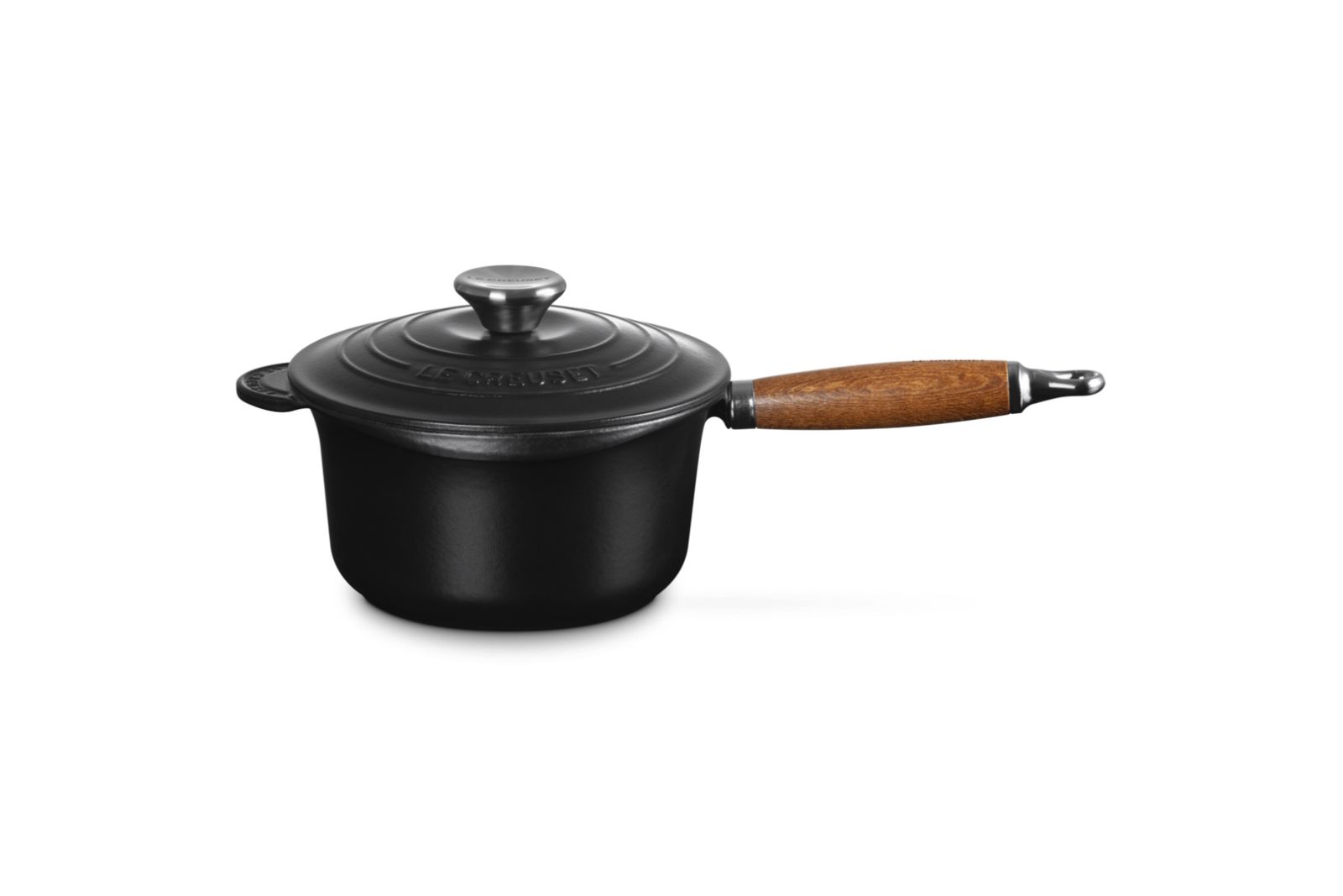 Casserole en fonte émaillée avec manche en bois 18cm 1,8l Noir Mat