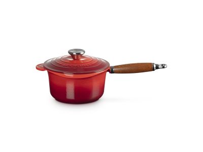 Steelpan in Geëmailleerd Gietijzer met Houten Handvat 18cm 1,8l Kersenrood