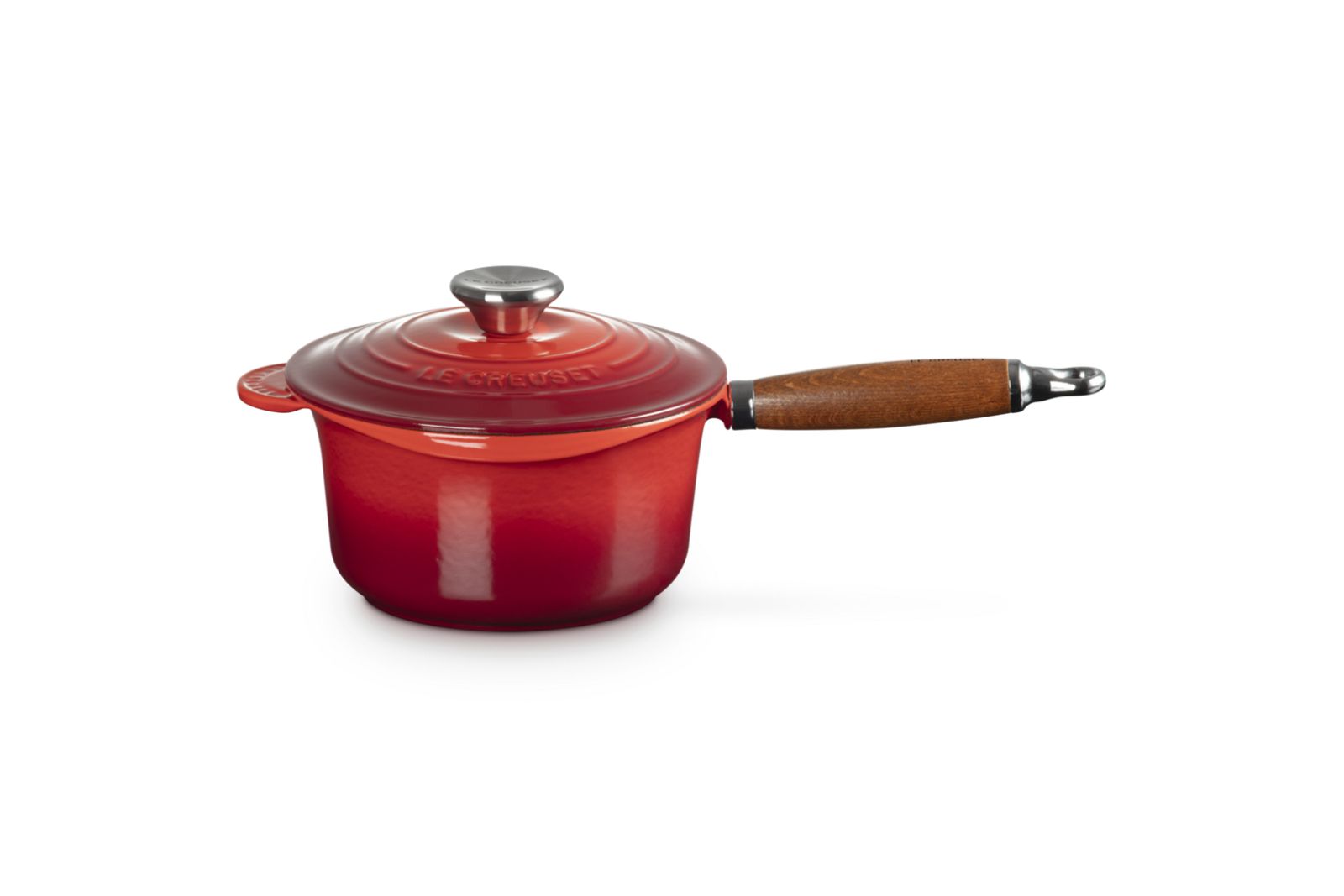 Steelpan in Geëmailleerd Gietijzer met Houten Handvat 18cm 1,8l Kersenrood