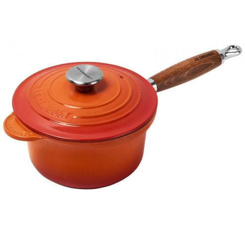 Steelpan in Geëmailleerd Gietijzer met Houten Handvat 18cm 1,8l Oranjerood  Le Creuset