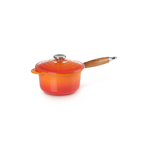 Steelpan in Geëmailleerd Gietijzer met Houten Handvat 18cm 1,8l Oranjerood  Le Creuset