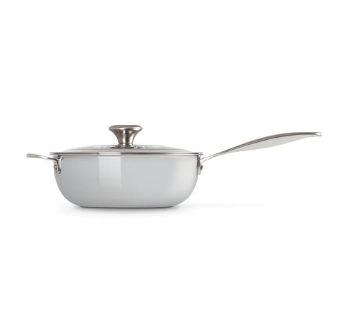 Chef's Pan in RVS Signature met Anti-Aanbaklaag met Deksel en Extra Handvat 24cm 3,3l  Le Creuset